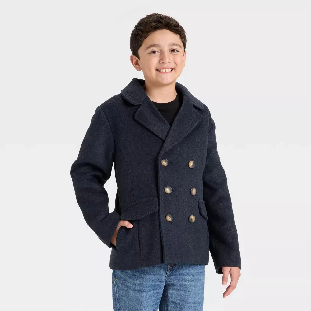 Cat & Jack Boys' Pea Coat, Wool Blend