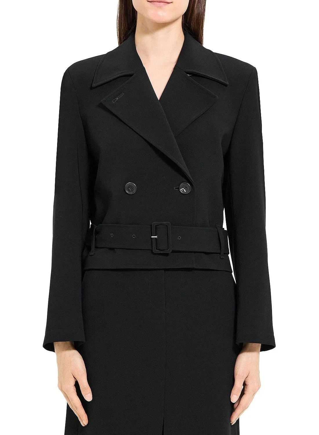 Theory Cropped Double-Breasted Belted Crepe Jacket