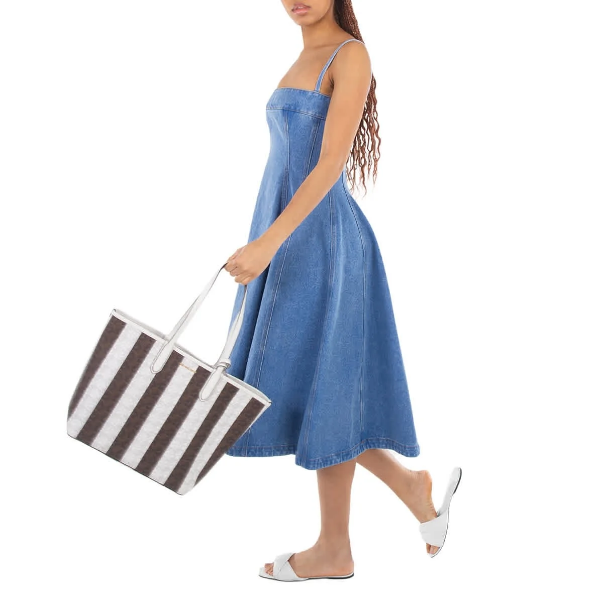 Michael Kors Eliza Large Striped Tote Bag, Chocolate/Cream Michael Kors Eliza Large Striped Tote Bag, Chocolate/Cream