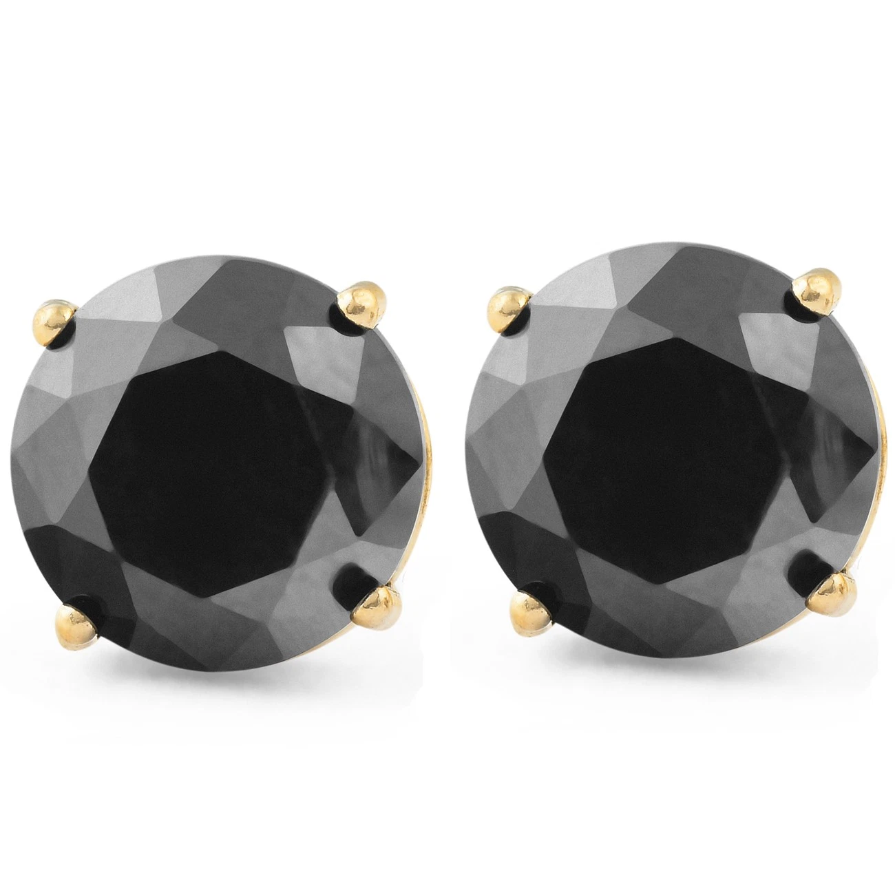 2 Ct TW Black Round-Cut Diamond Studs, 14K Yellow Gold