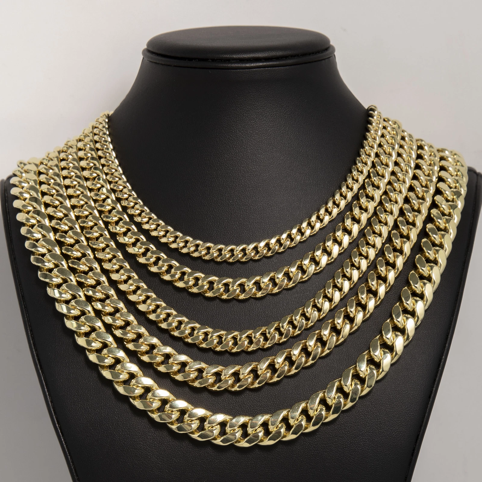 Shiny Miami Cuban Link Chain Necklace, Real 14K Yellow Gold