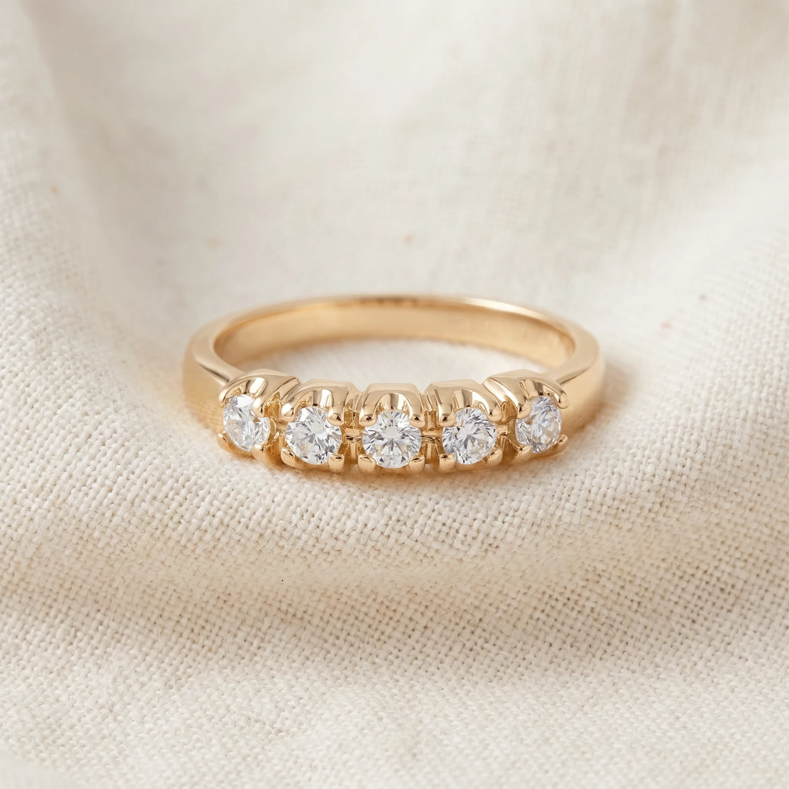 1/2Ct Diamond Wedding Anniversary Ring, 5-Stone Band, 14K Yellow Gold