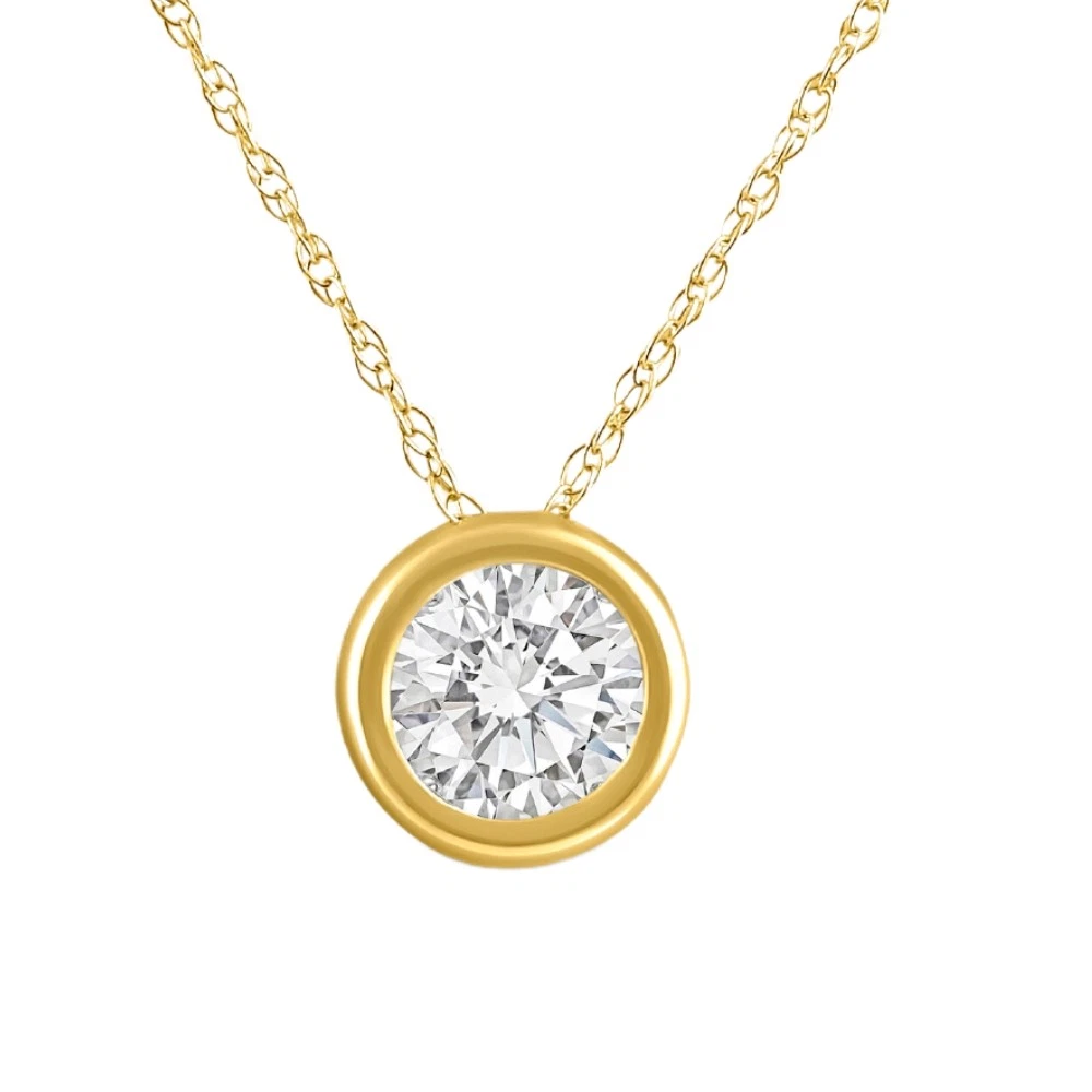 G/SI1 .90Ct Diamond Bezel Pendant Solitaire Necklace, 14K Yellow Gold