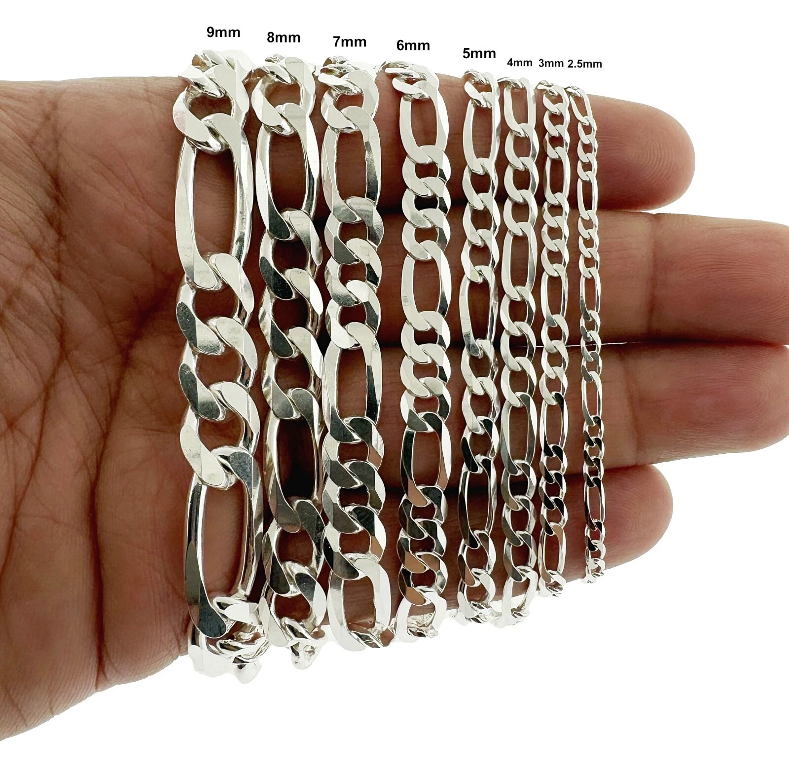 Real 925 Solid Sterling Silver Figaro Link Chain Bracelet