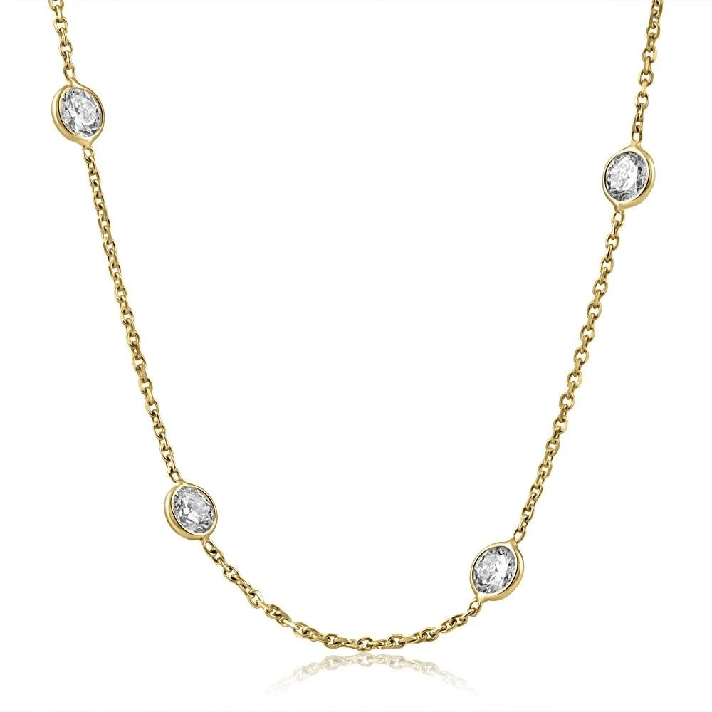 4Ct Floating Diamond Station Bezel Necklace, 14K Yellow Gold
