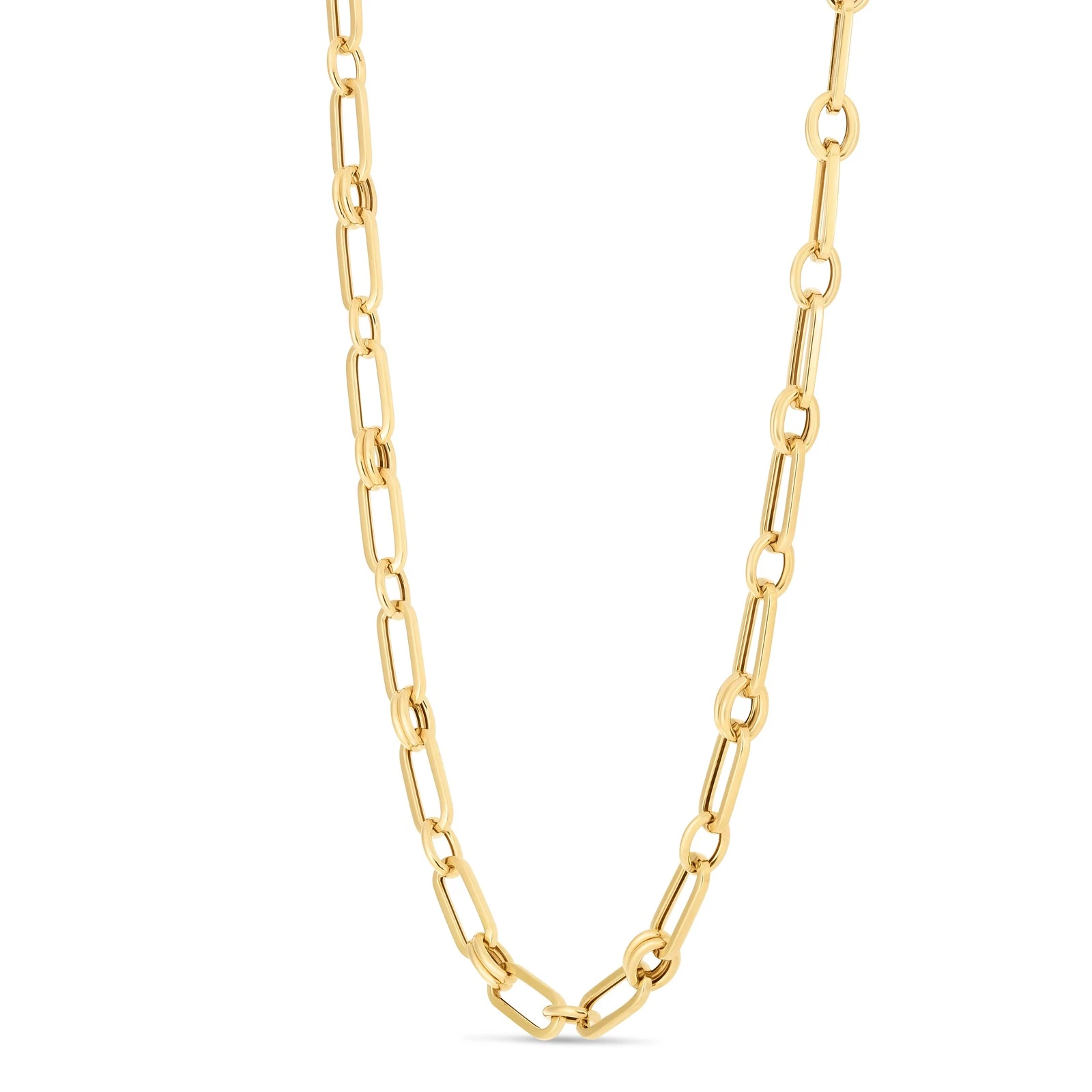 5.5mm Shiny Paperclip Rondel Link Chain Necklace, Real 14K Yellow Gold