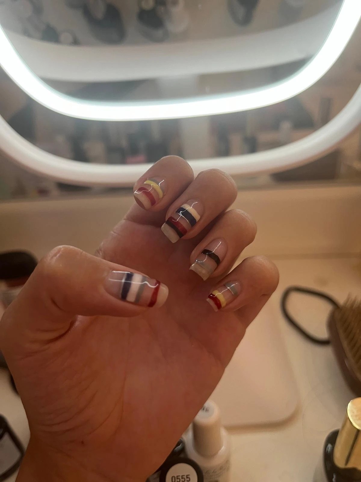 Stripe design in gel, done at home