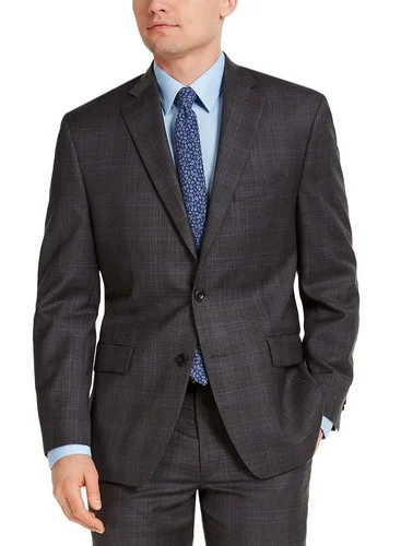 Michael Kors Classic-Fit Wool Plaid Suit Jacket, Charcoal/Brown