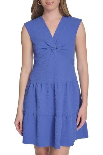 Tommy Hilfiger jacquard twist-front tiered dress in Amparo blue Tommy Hilfiger jacquard twist-front tiered dress in Amparo blue