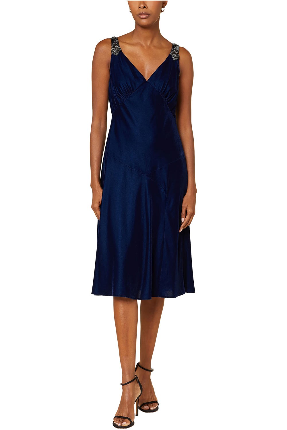 Lauren Ralph Lauren beaded-strap velvet dress in navy Lauren Ralph Lauren beaded-strap velvet dress in navy